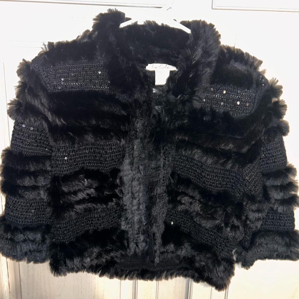 La Cite Genuine Knit Rabbit Fur Cropped Jacket Size S